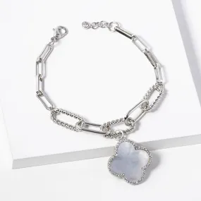 Silver White Gold Dipped Quatrefoil Charm Bracelet