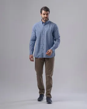 SLIM FIT CHECKERED SHIRT  - SKY BLUE