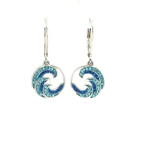 Wave Dangle Earrings with Blue and Aqua Crystals in Sterling Silver